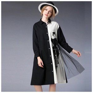 Black & White Graphic Tulle Appliqué Top One Size